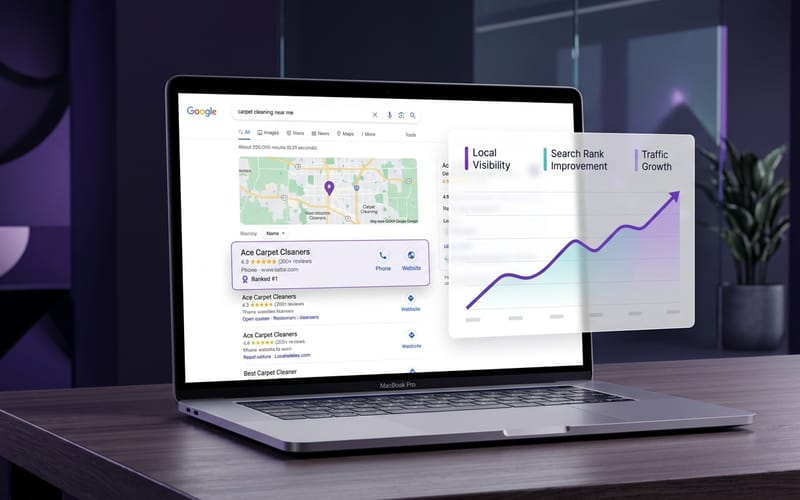 Carpet cleaning company ranked #1 in Google local search results